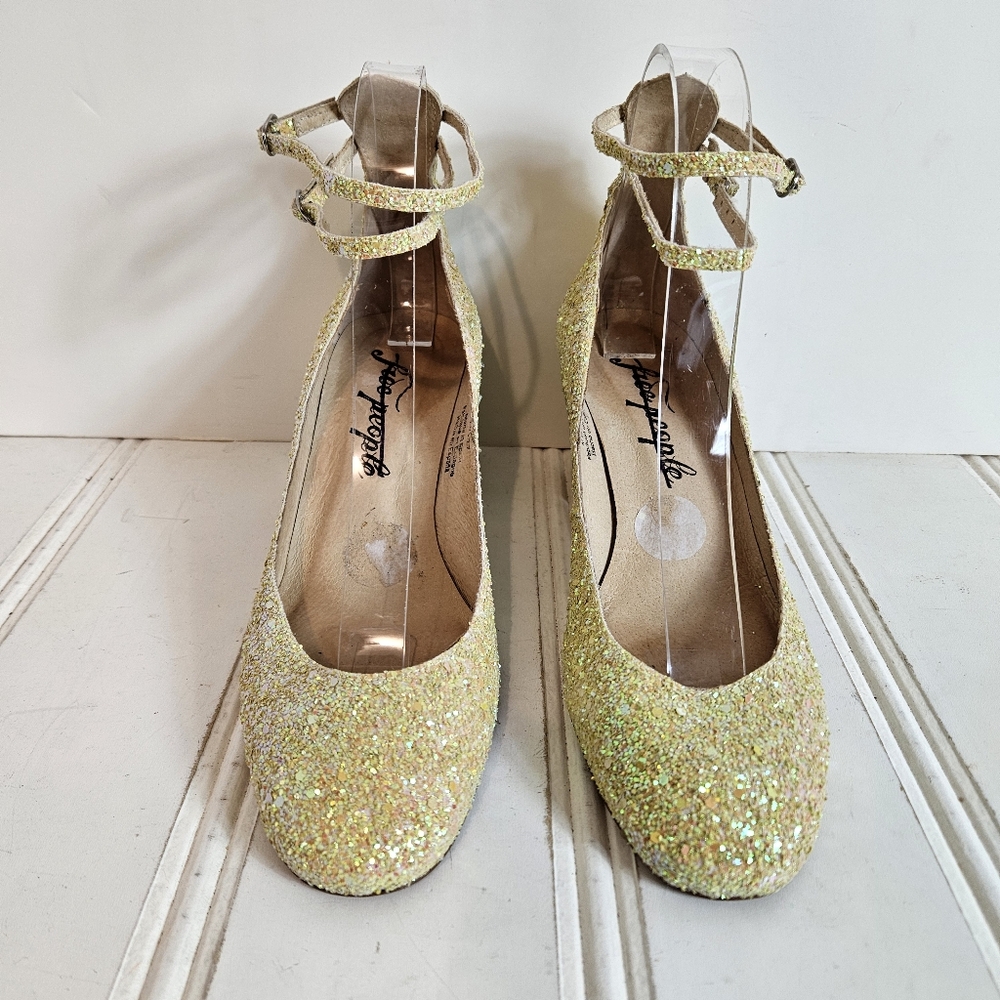 Free People Glitter Ankle-Strap Block Heel in Yellow Gold - Picture 2 of 16